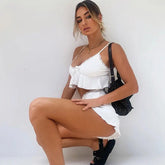 Dantel Detayli Beyaz Şort Takım Zalle